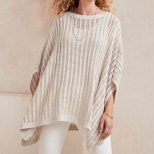 Garnet Hill linen organic cotton open knit cream tan poncho sweater